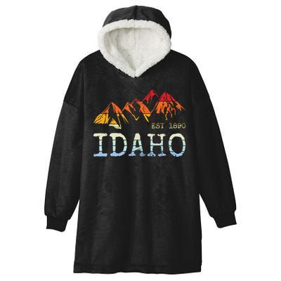 Idaho Retro Sunset Vintage Mountain Home Est 1890 Hiking Hooded Wearable Blanket