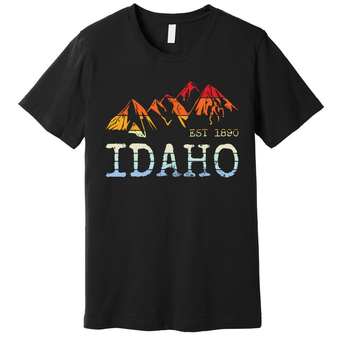 Idaho Retro Sunset Vintage Mountain Home Est 1890 Hiking Premium T-Shirt