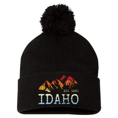 Idaho Retro Sunset Vintage Mountain Home Est 1890 Hiking Pom Pom 12in Knit Beanie