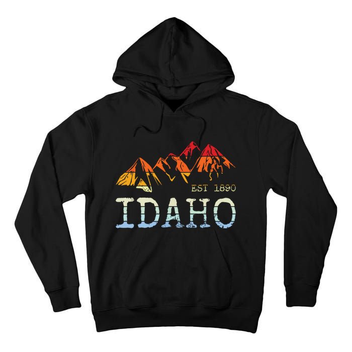 Idaho Retro Sunset Vintage Mountain Home Est 1890 Hiking Tall Hoodie