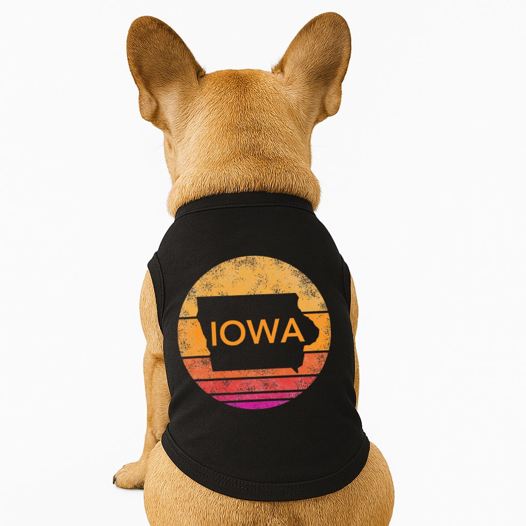 Iowa Retro Sunset  State Of Iowa Outline Doggie Tank