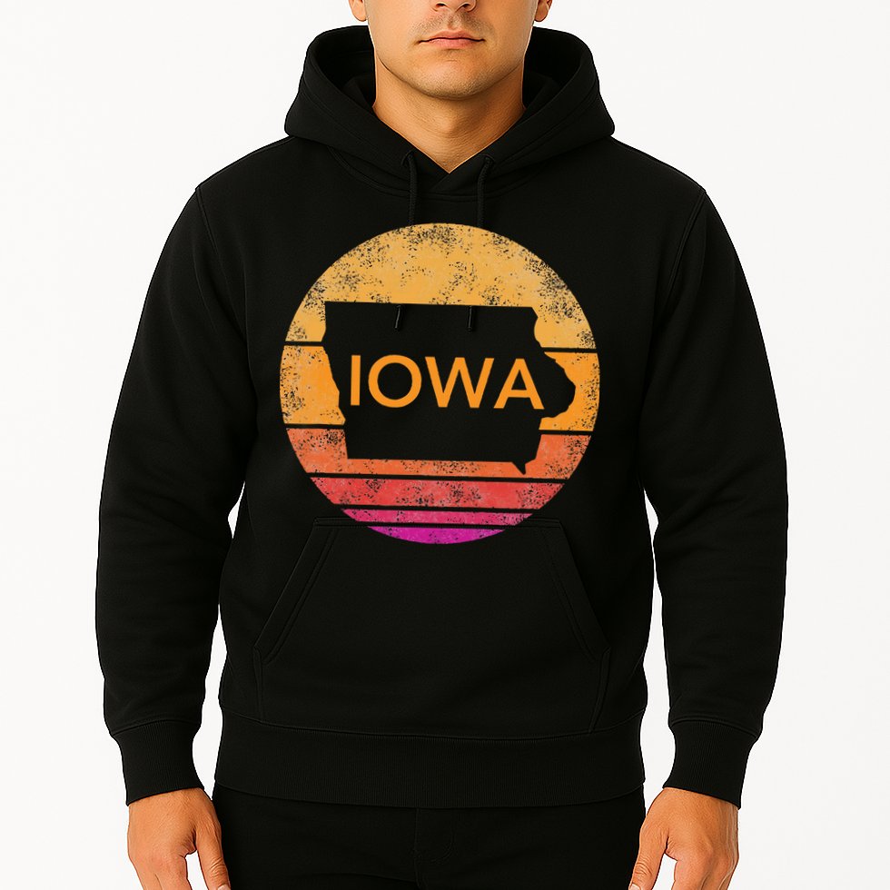 Iowa Retro Sunset  State Of Iowa Outline Hoodie