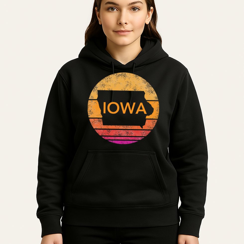 Iowa Retro Sunset  State Of Iowa Outline Hoodie