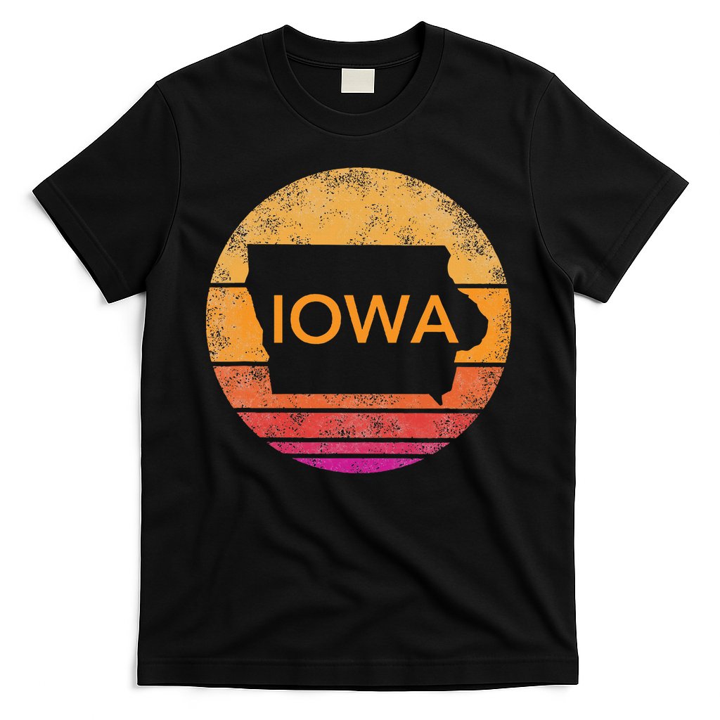 Iowa Retro Sunset  State Of Iowa Outline T-Shirt