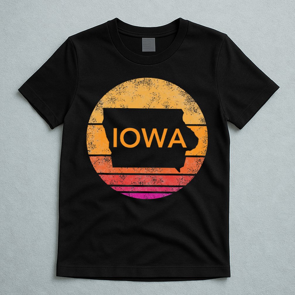 Iowa Retro Sunset  State Of Iowa Outline T-Shirt
