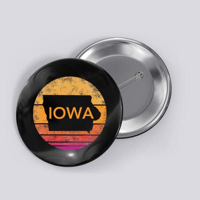 Iowa Retro Sunset  State Of Iowa Outline Button