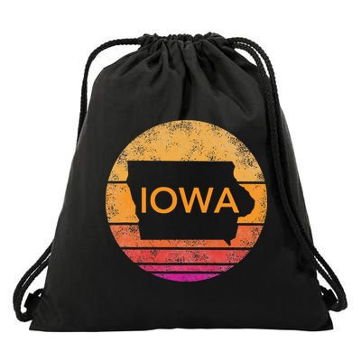 Iowa Retro Sunset  State Of Iowa Outline Drawstring Bag
