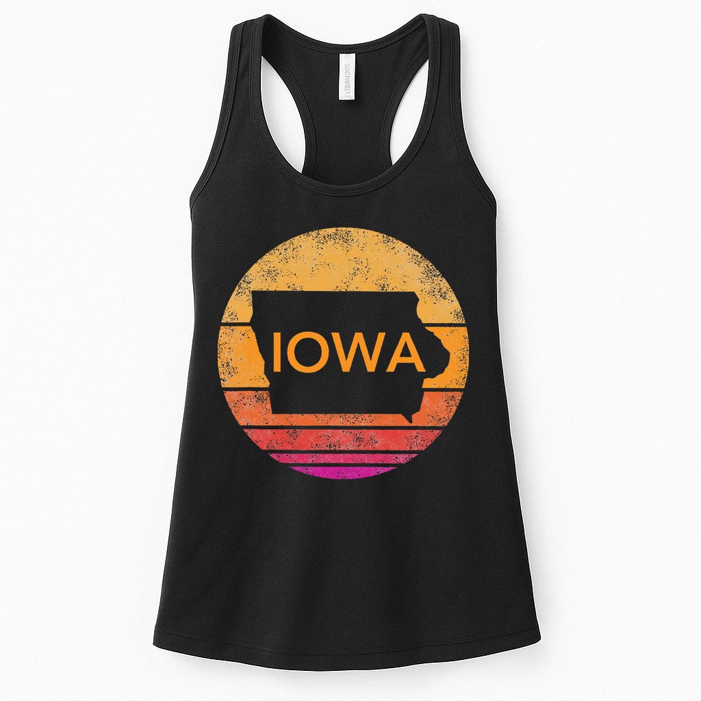 Iowa Retro Sunset  State Of Iowa Outline Womens Tank Top