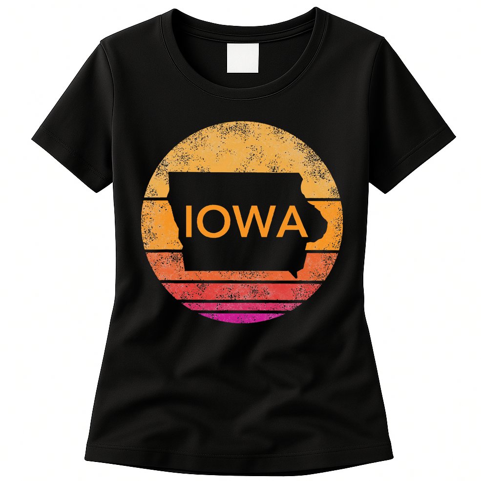 Iowa Retro Sunset  State Of Iowa Outline Womens T-Shirt