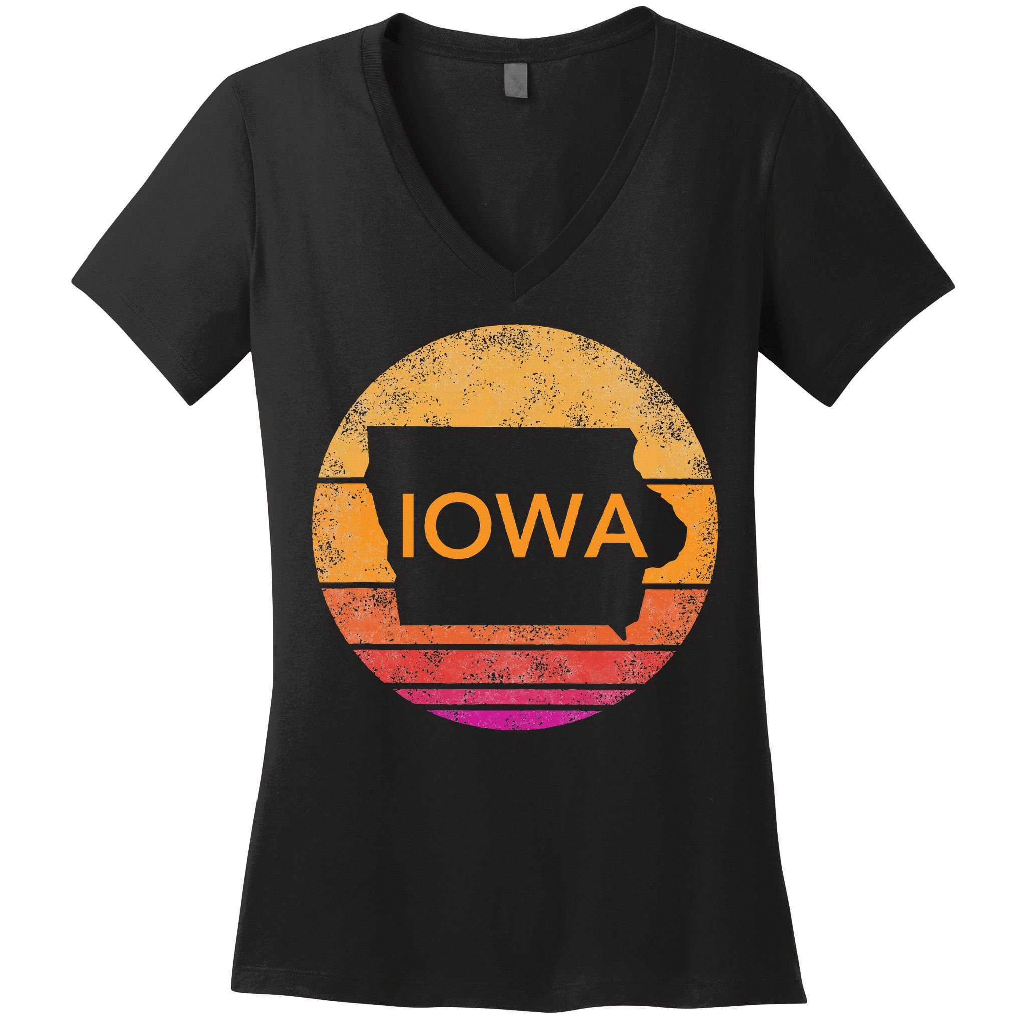 Iowa Retro Sunset  State Of Iowa Outline Women's V-Neck T-Shirt
