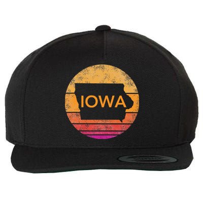 Iowa Retro Sunset  State Of Iowa Outline Wool Snapback Cap