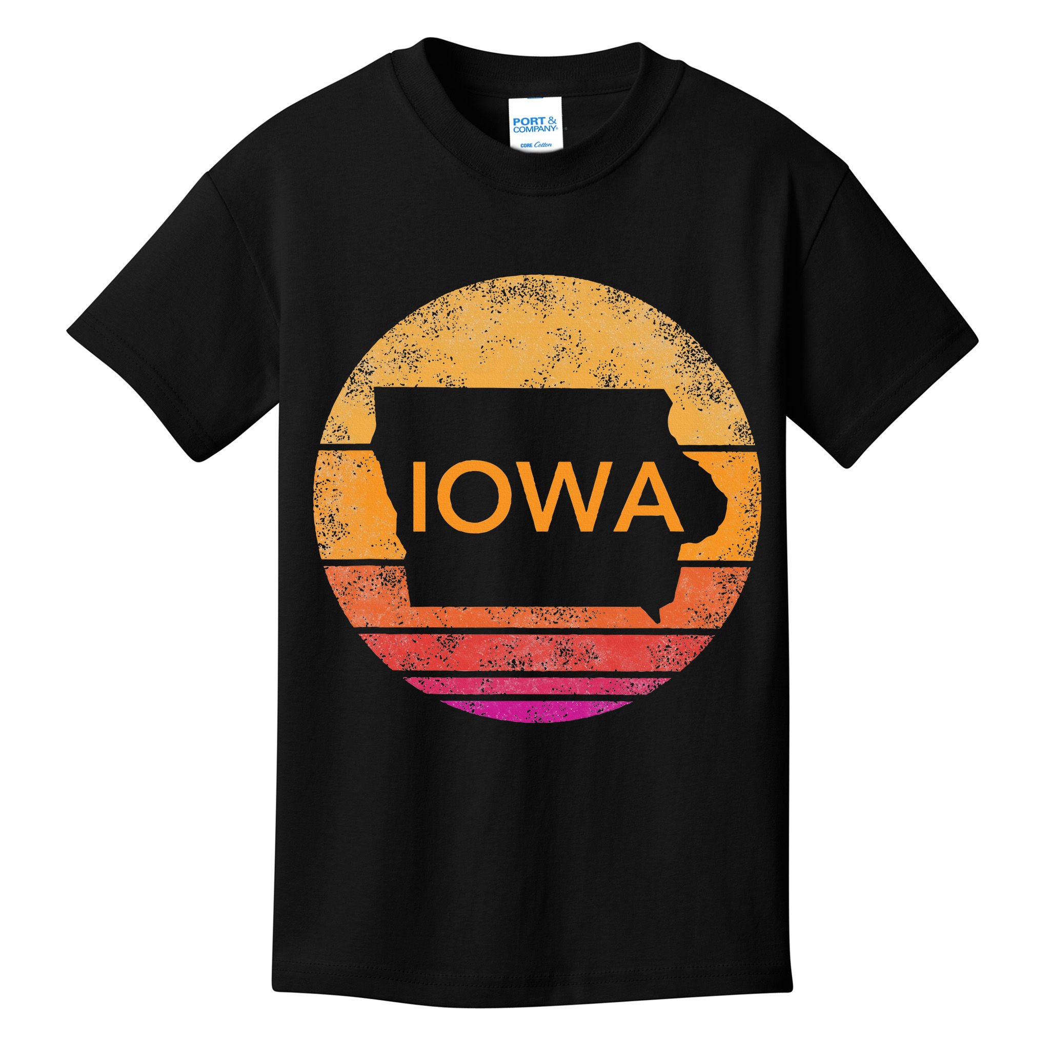 Iowa Retro Sunset  State Of Iowa Outline Kids T-Shirt