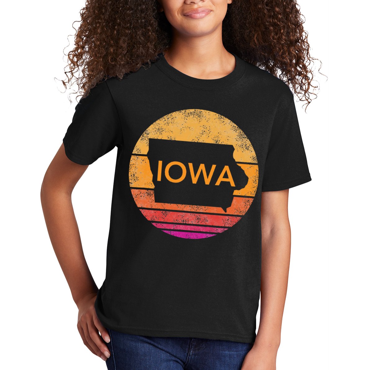 Iowa Retro Sunset  State Of Iowa Outline Kids T-Shirt