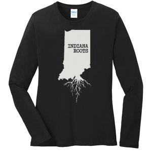 Indiana Roots State Map Gift Indiana Ladies Long Sleeve Shirt