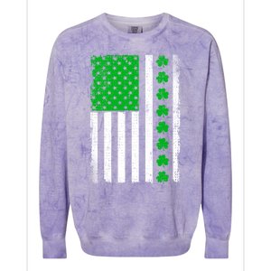 Irish Retro Saint Patrick's Day Shamrock Patriotic Usa Flag Meaningful Gift Colorblast Crewneck Sweatshirt