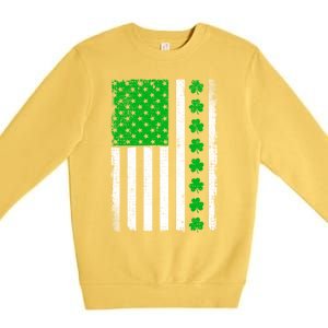 Irish Retro Saint Patrick's Day Shamrock Patriotic Usa Flag Meaningful Gift Premium Crewneck Sweatshirt