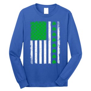 Irish Retro Saint Patrick's Day Shamrock Patriotic Usa Flag Meaningful Gift Long Sleeve Shirt