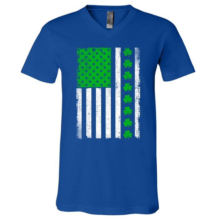 Irish Retro Saint Patrick's Day Shamrock Patriotic Usa Flag Meaningful Gift V-Neck T-Shirt