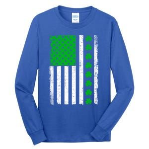 Irish Retro Saint Patrick's Day Shamrock Patriotic Usa Flag Meaningful Gift Tall Long Sleeve T-Shirt