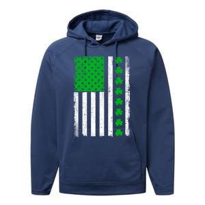 Irish Retro Saint Patrick's Day Shamrock Patriotic Usa Flag Meaningful Gift Performance Fleece Hoodie