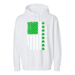 Irish Retro Saint Patrick's Day Shamrock Patriotic Usa Flag Meaningful Gift Garment-Dyed Fleece Hoodie