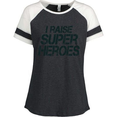 I Raise Super Heroes Proud Super Mom Super Dad Gift Enza Ladies Jersey Colorblock Tee