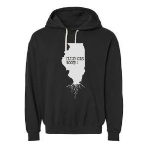 Illinois Roots  State Map Gift Illinois Garment-Dyed Fleece Hoodie