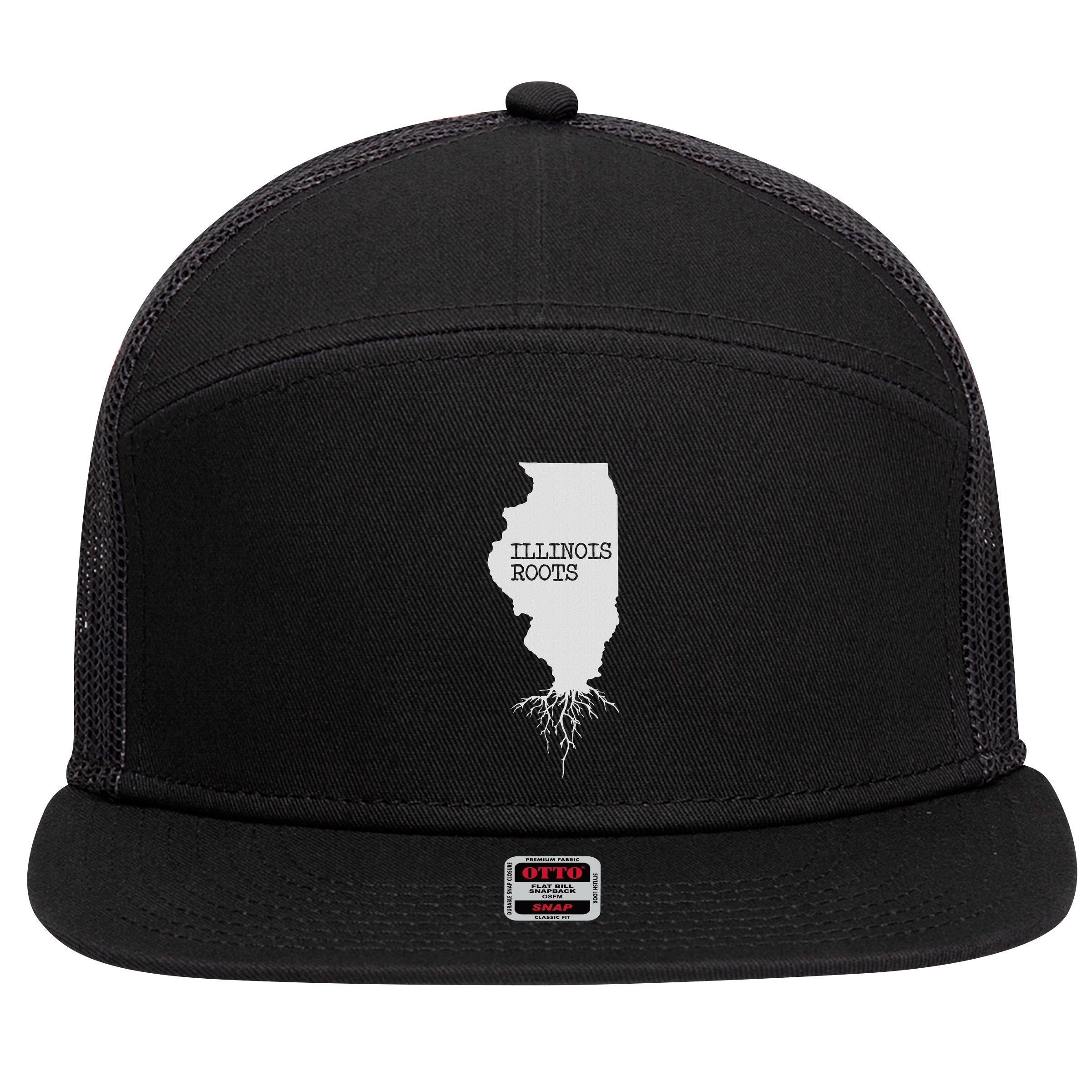 Illinois Roots  State Map Gift Illinois 7 Panel Mesh Trucker Snapback Hat