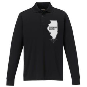 Illinois Roots  State Map Gift Illinois Performance Long Sleeve Polo