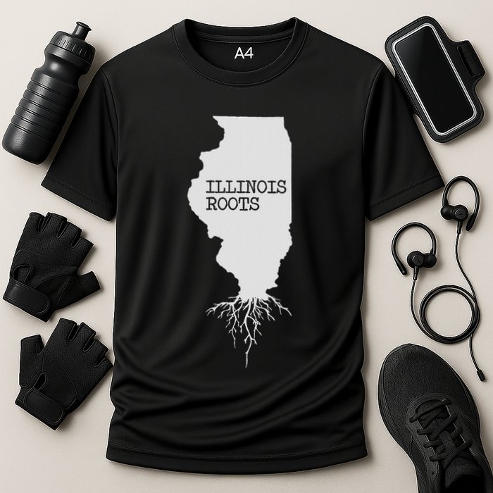 Illinois Roots  State Map Gift Illinois Cooling Performance Crew T-Shirt