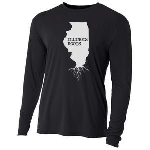 Illinois Roots  State Map Gift Illinois Cooling Performance Long Sleeve Crew