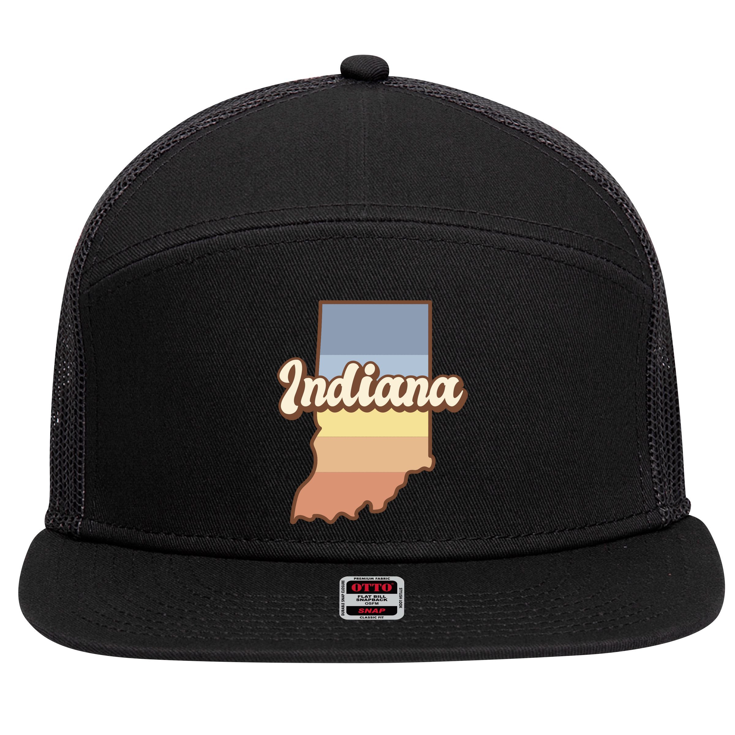 Indiana Retro Sunset Logo 7 Panel Mesh Trucker Snapback Hat