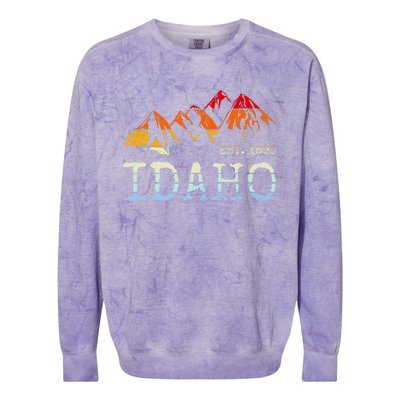 Idaho Retro Sunset Vintage Mountain Home Est 1890 Hiking Colorblast Crewneck Sweatshirt