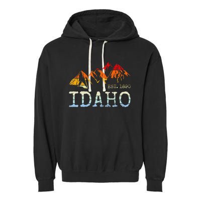 Idaho Retro Sunset Vintage Mountain Home Est 1890 Hiking Garment-Dyed Fleece Hoodie