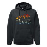 Idaho Retro Sunset Vintage Mountain Home Est 1890 Hiking Performance Fleece Hoodie