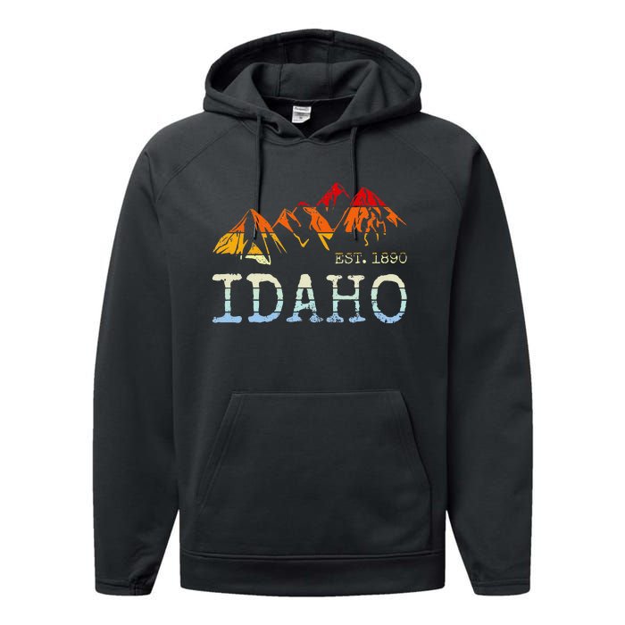 Idaho Retro Sunset Vintage Mountain Home Est 1890 Hiking Performance Fleece Hoodie