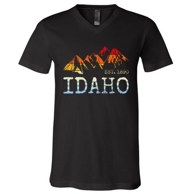 Idaho Retro Sunset Vintage Mountain Home Est 1890 Hiking V-Neck T-Shirt