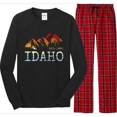 Idaho Retro Sunset Vintage Mountain Home Est 1890 Hiking Long Sleeve Pajama Set