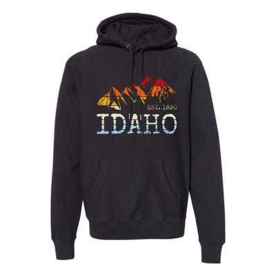 Idaho Retro Sunset Vintage Mountain Home Est 1890 Hiking Premium Hoodie