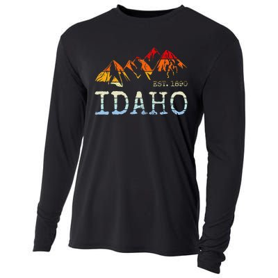 Idaho Retro Sunset Vintage Mountain Home Est 1890 Hiking Cooling Performance Long Sleeve Crew