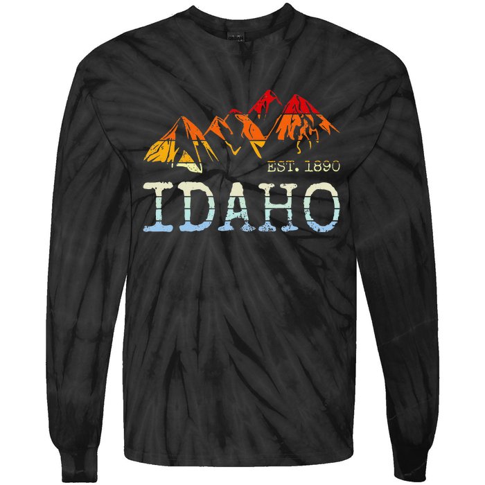 Idaho Retro Sunset Vintage Mountain Home Est 1890 Hiking Tie-Dye Long Sleeve Shirt