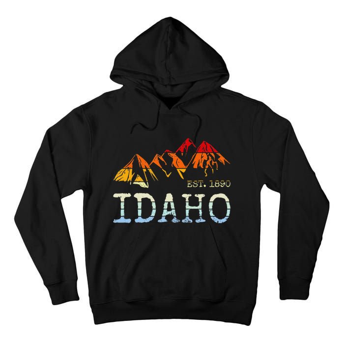 Idaho Retro Sunset Vintage Mountain Home Est 1890 Hiking Tall Hoodie