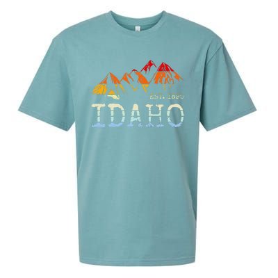 Idaho Retro Sunset Vintage Mountain Home Est 1890 Hiking Sueded Cloud Jersey T-Shirt