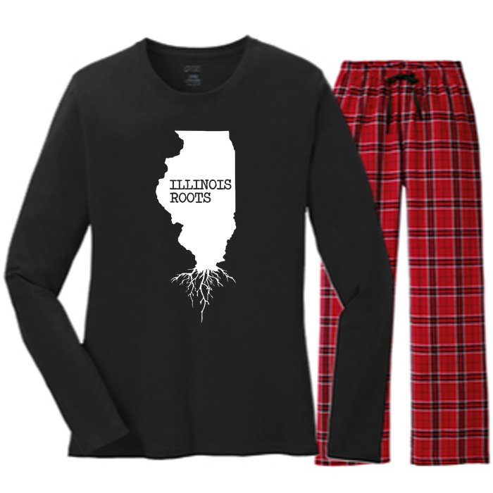 Illinois Roots Shirts State Map Gift Illinois Women's Long Sleeve Flannel Pajama Set 