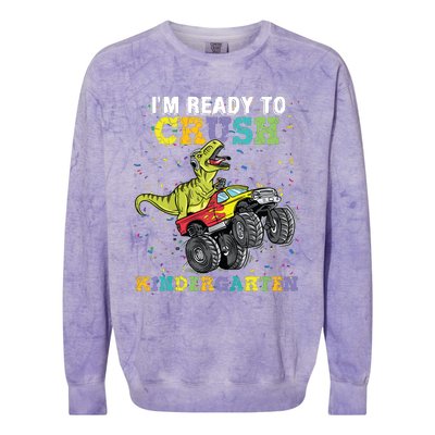 Im Ready To Crush Kindergarten Monster Truck Dinosaur Boy Colorblast Crewneck Sweatshirt