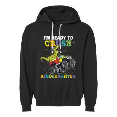 Im Ready To Crush Kindergarten Monster Truck Dinosaur Boy Garment-Dyed Fleece Hoodie