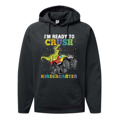 Im Ready To Crush Kindergarten Monster Truck Dinosaur Boy Performance Fleece Hoodie