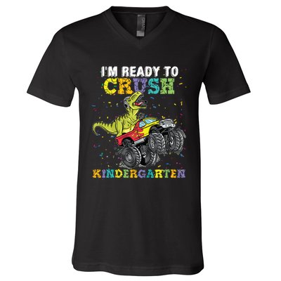 Im Ready To Crush Kindergarten Monster Truck Dinosaur Boy V-Neck T-Shirt