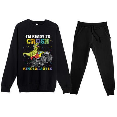 Im Ready To Crush Kindergarten Monster Truck Dinosaur Boy Premium Crewneck Sweatsuit Set