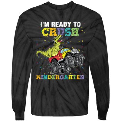 Im Ready To Crush Kindergarten Monster Truck Dinosaur Boy Tie-Dye Long Sleeve Shirt